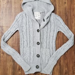 Aeropostale Cable Knit Button Down Hooded Cardigan